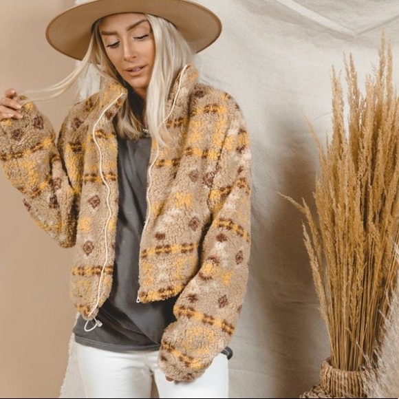 New Cozy Fleece Aztec Print Zip Up Jacket Coat - Picture 5 of 12